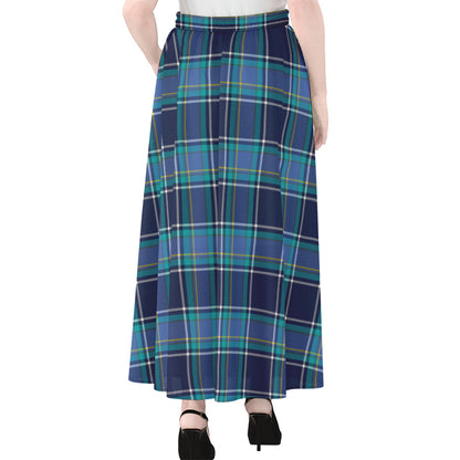 Blue And Teal Tartan Pattern Print Chiffon Maxi Skirt