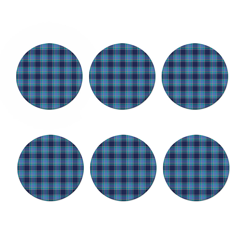 Blue And Teal Tartan Pattern Print Coaster Set