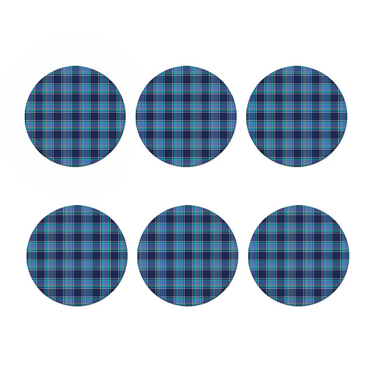 Blue And Teal Tartan Pattern Print Coaster Set