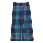 Blue And Teal Tartan Pattern Print Cotton Front Slit Maxi Skirt