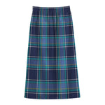 Blue And Teal Tartan Pattern Print Cotton Front Slit Maxi Skirt