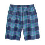 Blue And Teal Tartan Pattern Print Cotton Shorts