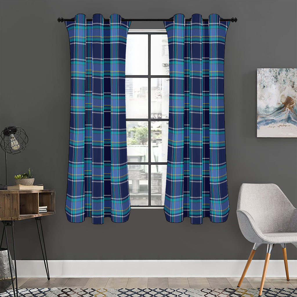 Blue And Teal Tartan Pattern Print Curtain