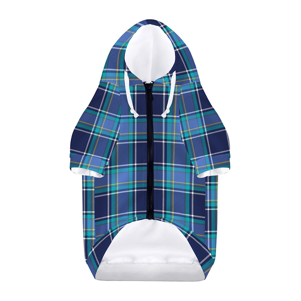 Blue And Teal Tartan Pattern Print Dog Zip Up Hoodie