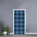 Blue And Teal Tartan Pattern Print Door Sticker