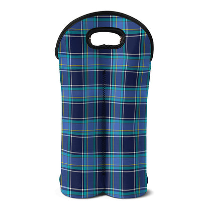 Blue And Teal Tartan Pattern Print Double Neoprene Wine Tote