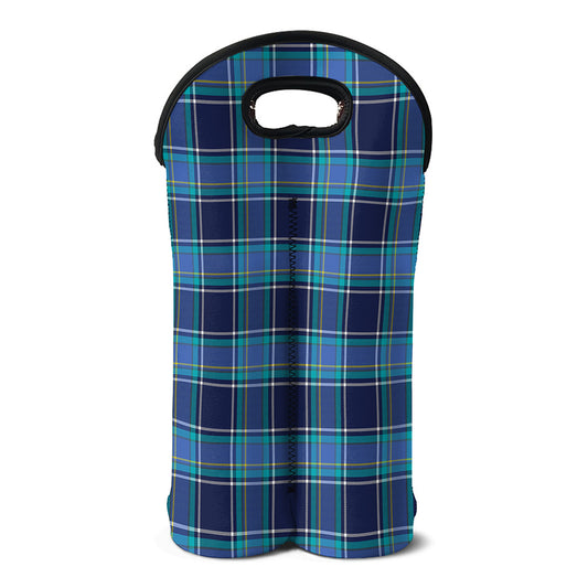 Blue And Teal Tartan Pattern Print Double Neoprene Wine Tote