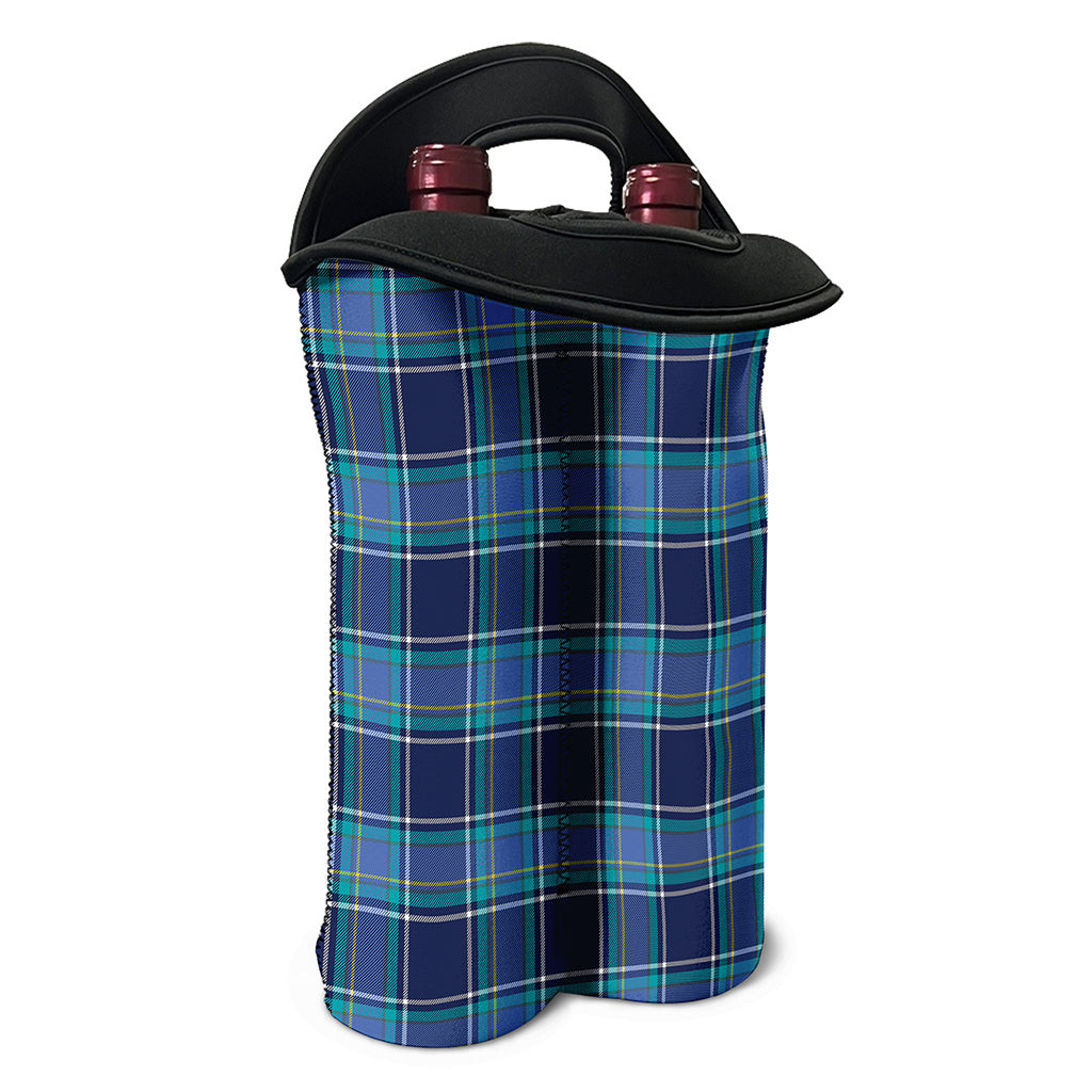 Blue And Teal Tartan Pattern Print Double Neoprene Wine Tote