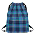 Blue And Teal Tartan Pattern Print Drawstring Backpack