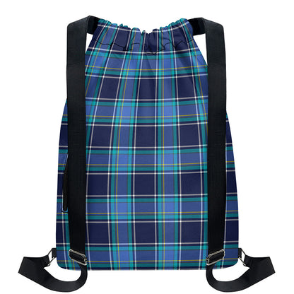 Blue And Teal Tartan Pattern Print Drawstring Backpack