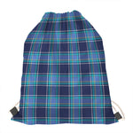 Blue And Teal Tartan Pattern Print Drawstring Bag