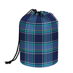 Blue And Teal Tartan Pattern Print Drawstring Makeup Bag