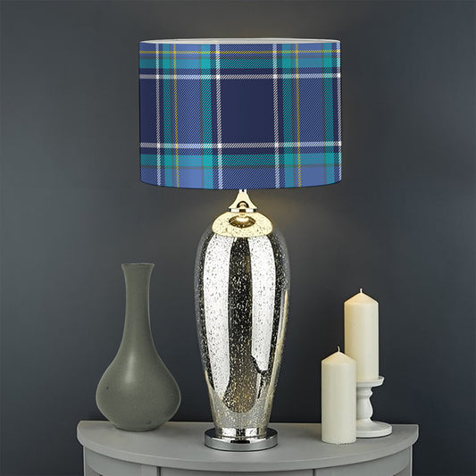 Blue And Teal Tartan Pattern Print Drum Lamp Shade