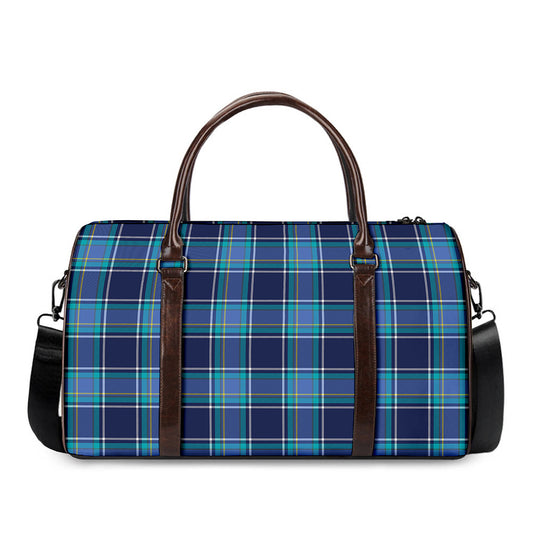 Blue And Teal Tartan Pattern Print Duffle Bag