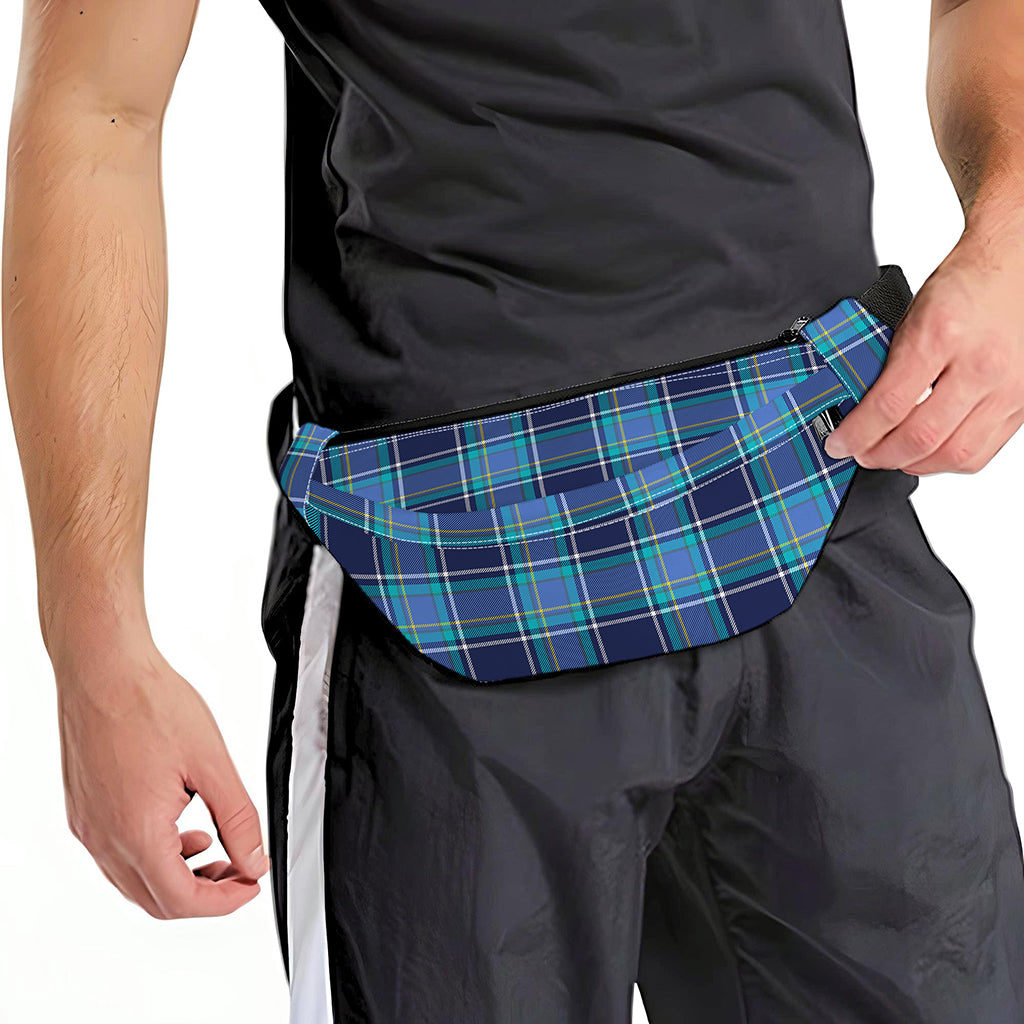 Blue And Teal Tartan Pattern Print Fanny Pack