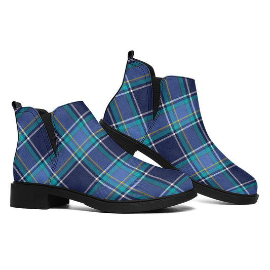 Blue And Teal Tartan Pattern Print Flat Ankle Boots