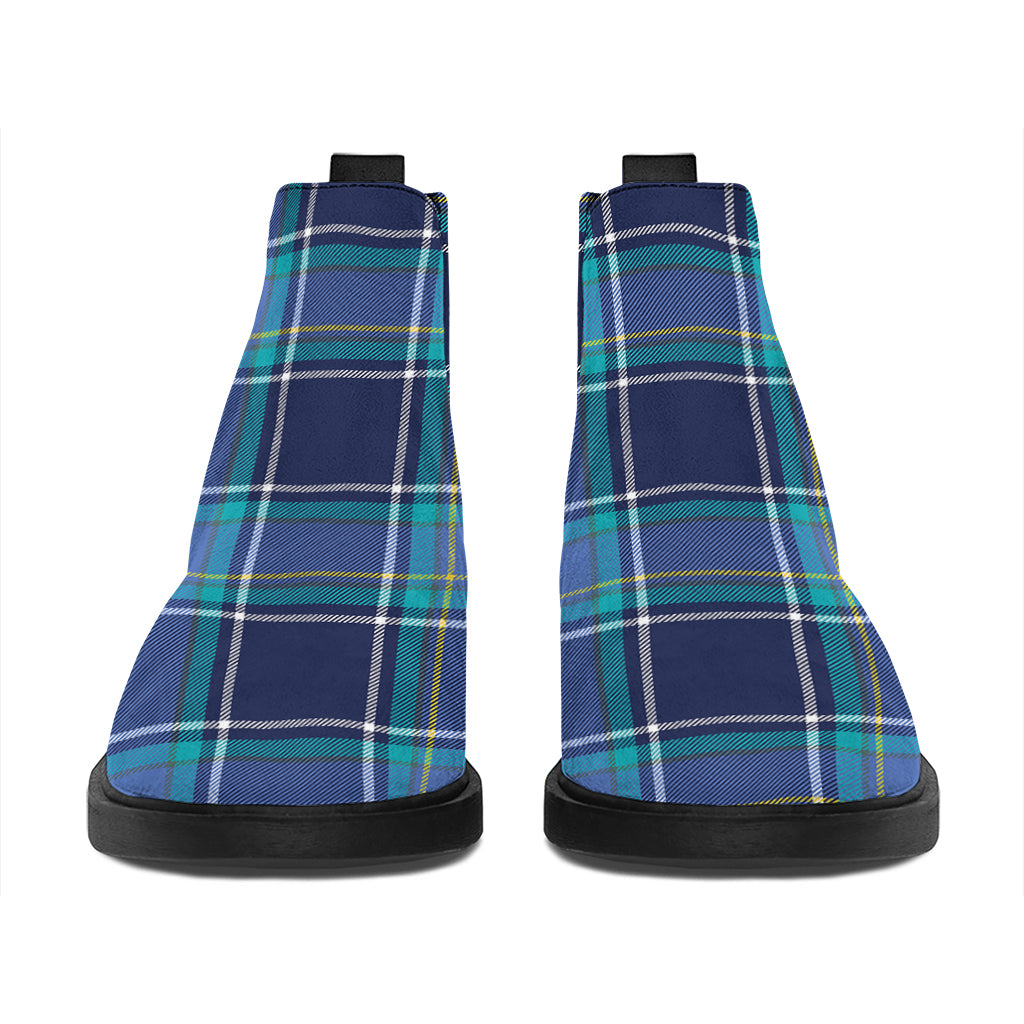 Blue And Teal Tartan Pattern Print Flat Ankle Boots
