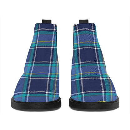 Blue And Teal Tartan Pattern Print Flat Ankle Boots