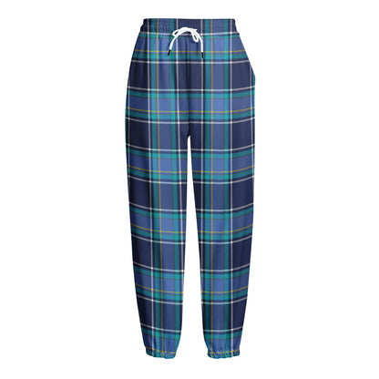 Blue And Teal Tartan Pattern Print Fleece Lined Knit Pants