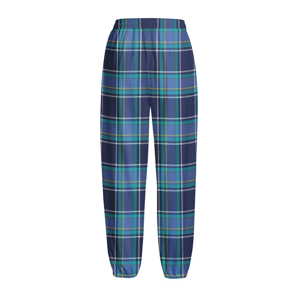Blue And Teal Tartan Pattern Print Fleece Lined Knit Pants