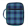 Blue And Teal Tartan Pattern Print Front Pocket Bible Bag
