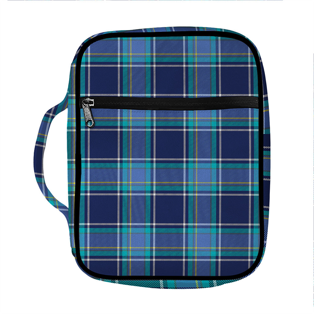 Blue And Teal Tartan Pattern Print Front Pocket Bible Bag