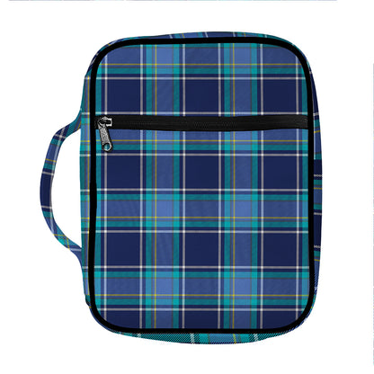 Blue And Teal Tartan Pattern Print Front Pocket Bible Bag