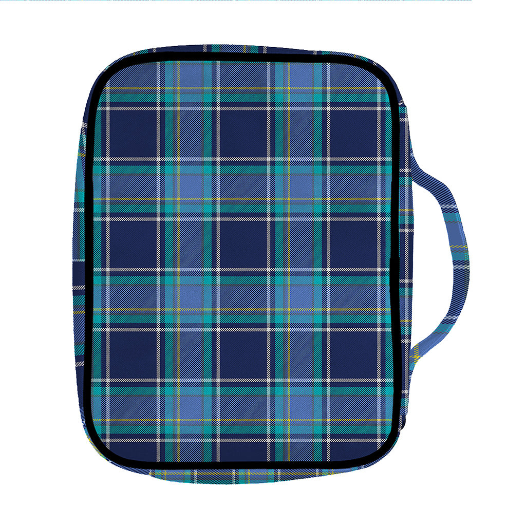 Blue And Teal Tartan Pattern Print Front Pocket Bible Bag