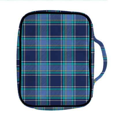 Blue And Teal Tartan Pattern Print Front Pocket Bible Bag