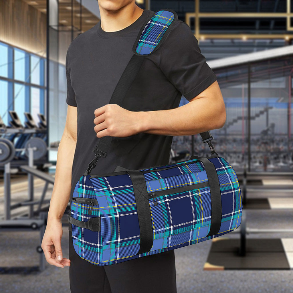 Blue And Teal Tartan Pattern Print Gym Bag