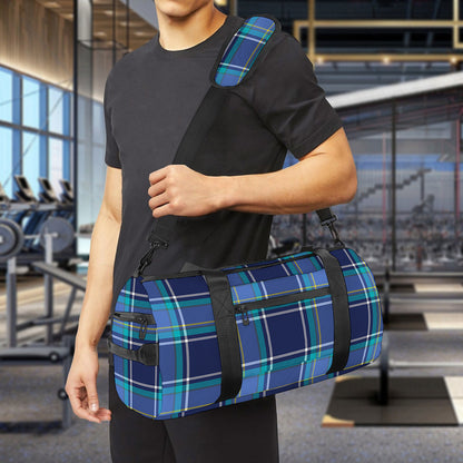 Blue And Teal Tartan Pattern Print Gym Bag