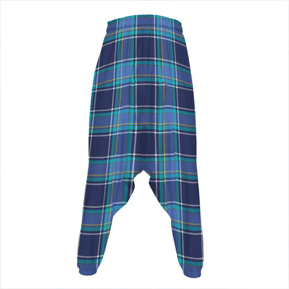 Blue And Teal Tartan Pattern Print Hammer Pants