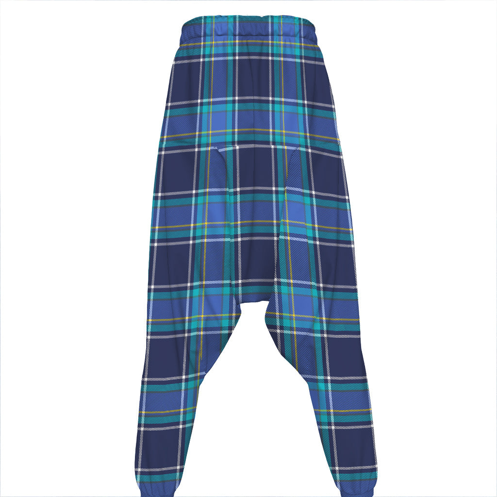 Blue And Teal Tartan Pattern Print Hammer Pants