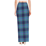 Blue And Teal Tartan Pattern Print High Slit Maxi Skirt