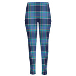 Blue And Teal Tartan Pattern Print High-Waisted Pocket Leggings