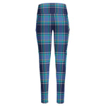 Blue And Teal Tartan Pattern Print High-Waisted Pocket Leggings
