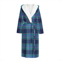 Blue And Teal Tartan Pattern Print Hooded Bathrobe