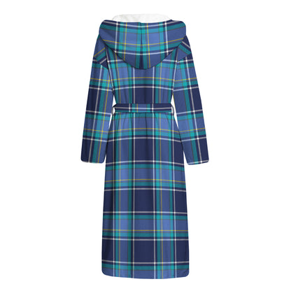 Blue And Teal Tartan Pattern Print Hooded Bathrobe