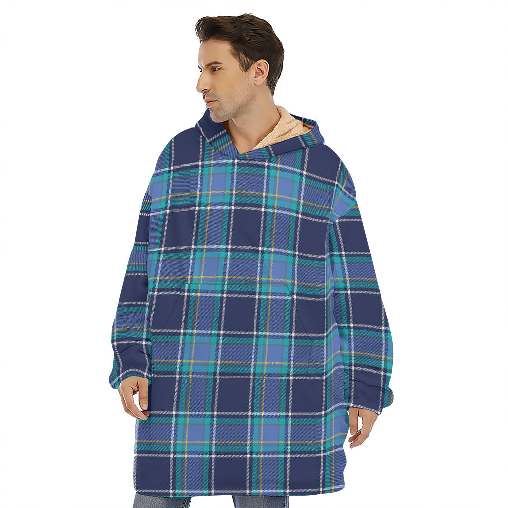Blue And Teal Tartan Pattern Print Hoodie Blanket