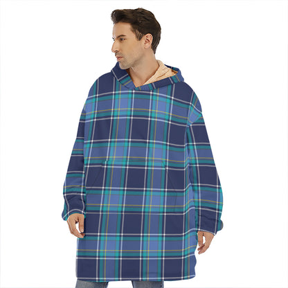 Blue And Teal Tartan Pattern Print Hoodie Blanket