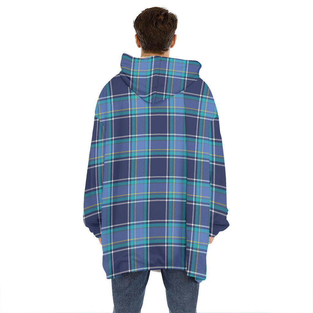 Blue And Teal Tartan Pattern Print Hoodie Blanket