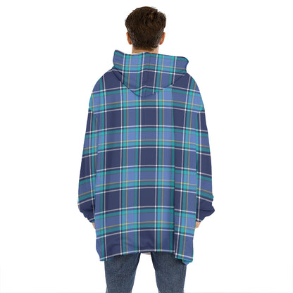 Blue And Teal Tartan Pattern Print Hoodie Blanket