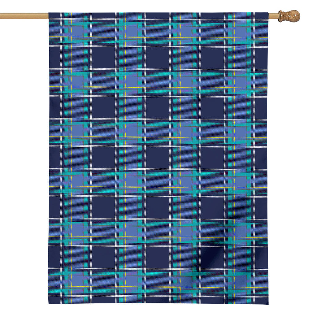 Blue And Teal Tartan Pattern Print House Flag