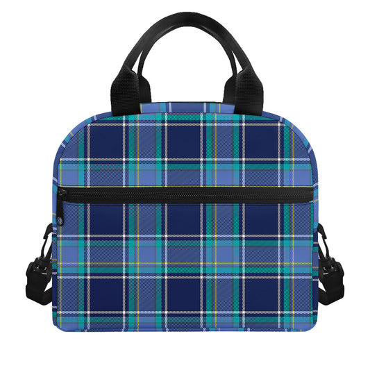 Blue And Teal Tartan Pattern Print Insulated Lunch Bag