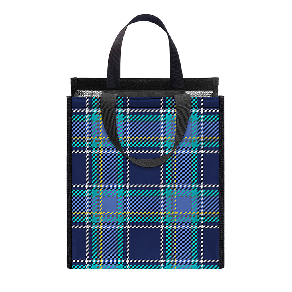 Blue And Teal Tartan Pattern Print Insulated Lunch Tote