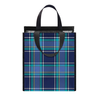 Blue And Teal Tartan Pattern Print Insulated Lunch Tote