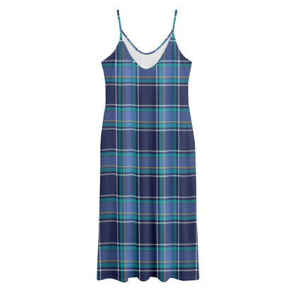 Blue And Teal Tartan Pattern Print Jersey Midi Cami Dress