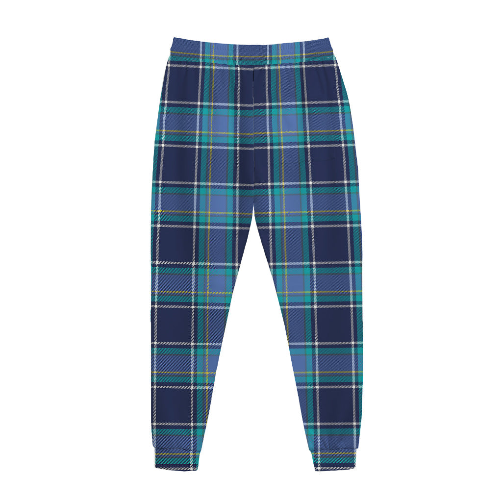Blue And Teal Tartan Pattern Print Jogger Pants