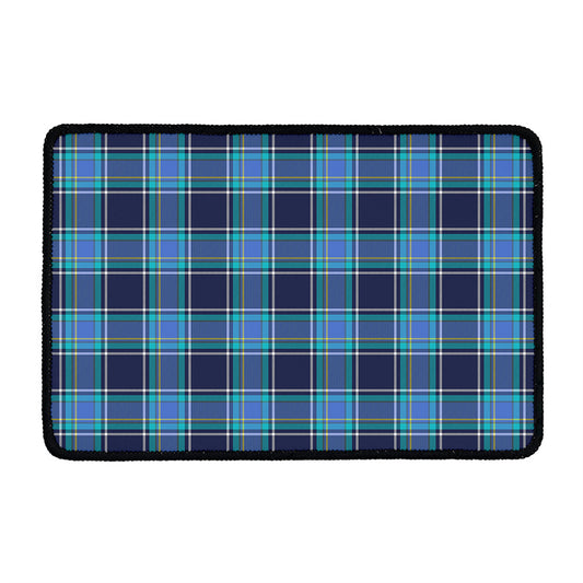 Blue And Teal Tartan Pattern Print Kitchen Mat