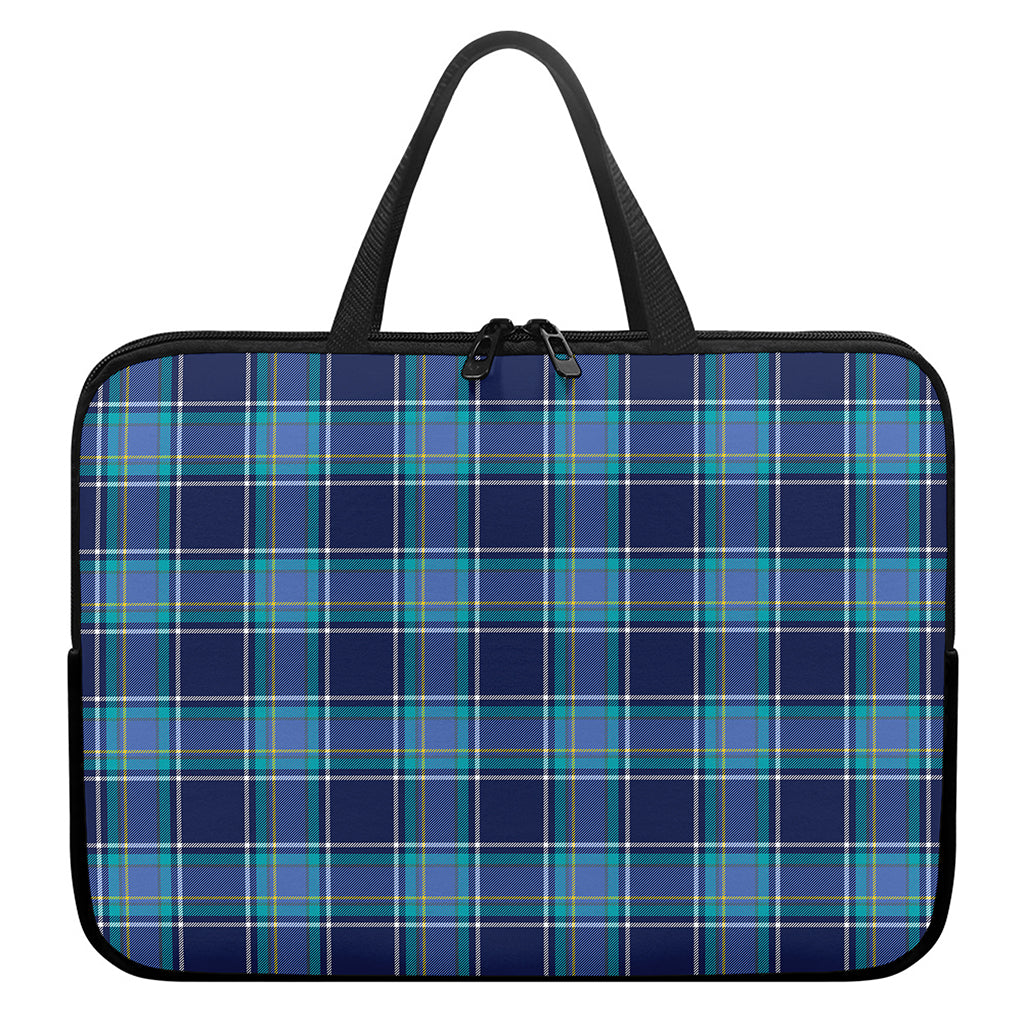 Blue And Teal Tartan Pattern Print Laptop Sleeve With Handle
